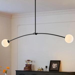 Mid Century Black Sputnik Chandelier Contemporary L45 2 Lights Milk Glass Globe Ceiling Pendant Lighting Fixture for Kitchen Island Dining Room Home Office Bar