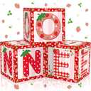 chiazllta 3Pcs Strawberry 1st Birthday Party Decorations Supplies Strawberry Themed One Balloon Boxes Backdrop Blocks Decor Berry First Red One Birthday Party Decoration for Kids Girls Baby Shower