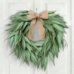20" Heart-Shaped Artificial Eucalyptus Wreath - Eco-Friendly Lifelike Foliage, Small Florals & Burlap Bow | Spring Summer Farmhouse Decor, Year-Round for Front Door, Wall, Wedding Arch, Indoor Outdoor