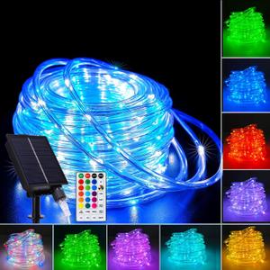 33FT Solar Rope Lights Outdoor - 100 LEDs 18 Color Changing LED Rope Lights Waterproof with Remote & Timer & 8 Lighting Modes, Outdoor Trampoline Lights for Xmas Garden Fence Tree Party