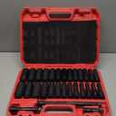 29-Piece 1/2" Drive Impact Socket Set, SAE (3/8 to 1 inch) and Metric (10-24mm) Sizes with Extension Bars Standard Deep Socket Set CR-V Material High Durability Impact Wrench