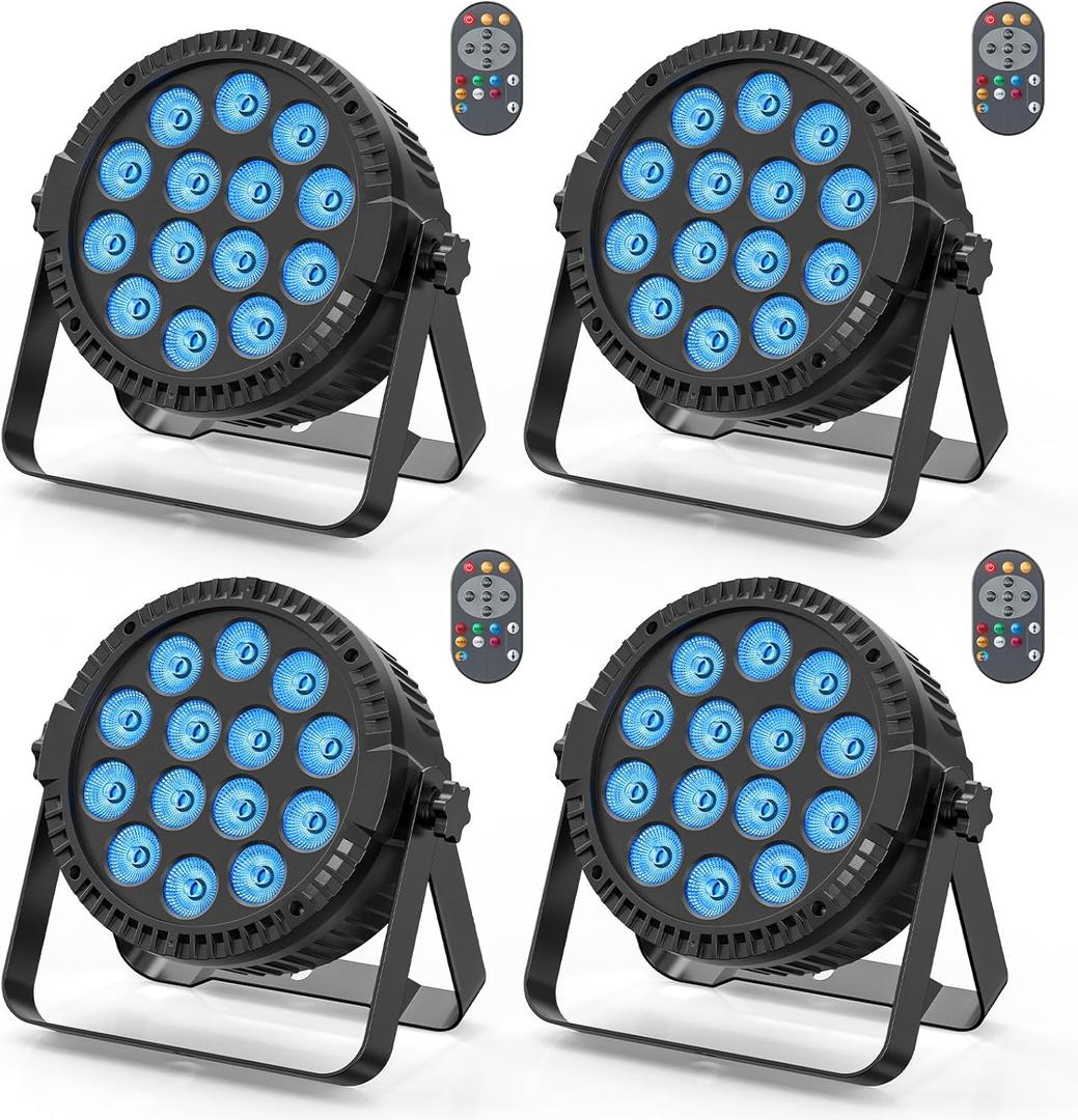 RGBW 4-in-1 LED Par Lights, 80W Stage Lights with 0-100% Dimmer Professional DMX Control Sound Activated Auto, SEBRUANC Stage Uplighting for Events DJ Disco Wedding Party 4Packs