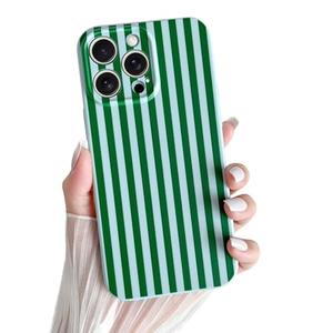 Skyseaco for iPhone 15 Pro Max Case Cute Aesthetic Striped Phone Case for Women Girl Trendy Soft TPU Slim Shockproof Full Camera Protection Cover, Green