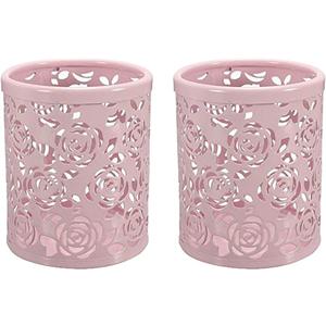 CTKcom 2 Pack Hollow Rose Flower Pattern Metal Pen Pencil Pot Cup Holder Desk Container Organizer,2 Pieces,Pink