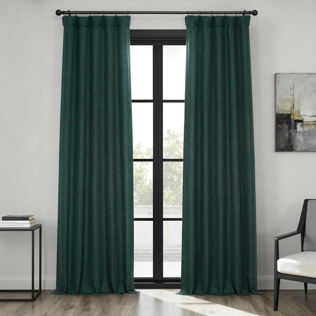 HPD Half Price Drapes - Faux Linen Curtains for Living Room (1 Panel) - 50W X 108L - Textured Room Darkening Curtains for Bedroom 108 Inches Long - Drapes for Home Decor, Focal Green