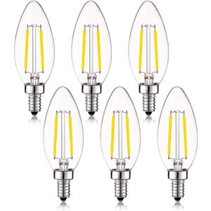 2W LED Candelabra Bulb 25W Equivalent E12 Dimmable LED Bulbs Clear Filament Vintage Home Decoration Candle Light Bulbs B11 2700K Warm White, 6 Pack