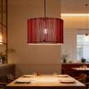 Pendant Lamp Shade, Translucent Bamboo Made, 13.8x9 Inch, Modern Minimalist Style for Living Room, Bedroom (Red Stripe)