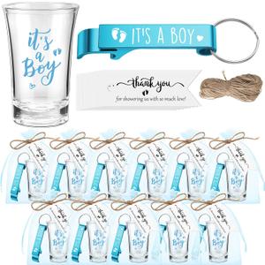 Blushtier 25 Sets Baby Shower Party Favor Shot Glasses Cute Bottle Opener Keychains Thank You Tags and Bags Baby Shower Favors Gender Reveal Party Guests Return Gift(Boy)
