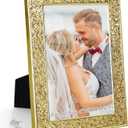 HIKWADERY 5x7 Picture Frame Glitter, Gold Bling 5 by 7 Photo Frames with HD Real Glass, for Wall or Tabletop Display, Family Friends Wedding Christmas Day Gift (5 x 7, Gold)