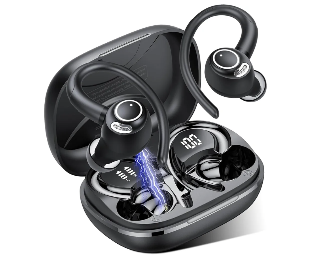 Jesebang Wireless Earbuds Bluetooth 5.3 Headphones Sport, 2024 Wireless Earphones with Earhooks, HiFi Stereo Deep Bass with ENC Mic