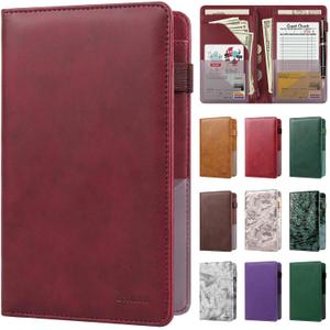 EcoVision Server Books for Waitress,Leather Waiter Book with Zipper Pocket, Server Booklet Restaurant Waitstaff Organizer, Serving Book Guest Check Book Holder Money Pocket Fits Server Apron (Cow leather Bourgandy)