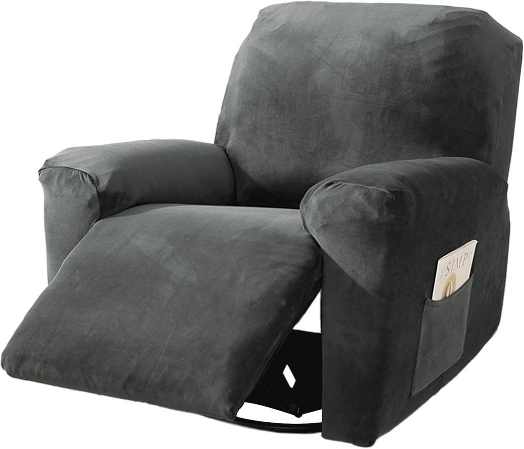 NORTHERN BROTHERS Recliner Chair Covers, Stretchy Recliner Couch Covers, Lazy Boy Velvet Chair Covers, Sofa Cover (Dark Grey, 1 Seat)