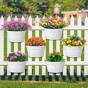 Layhit 6 Pcs Wall Hanging Planters Outdoor Pot Planter Wine Barrel Planter Distressed Oak Thickened Plastic Water Storage Flower Pots for Flower Indoor Outdoor(10 Inches,White)