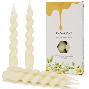 7 inch Natural Pure 100% Spiral Bees Waxs Taperad Candle 4 Packs,Diameter 0.9" Candles Twistad Candl-Unscented Candles and Smokeless for Home Decarations, Party (Ivory)