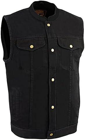 Milwaukee Leather DM2238 Men's Classic Black Denim Club Style Vest with Snap Button Closure Size XL