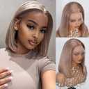 Ash Blonde Bob Wig Human Hair,13x4 HD Lace Frontal Human Hair Wig for Black Women Pre Plucked Straight Glueless Blonde Lace Front Short Bob Wigs 180% Denstiy (10 Inch)