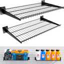 2 Pack Slatwall Shelves 24X16.5 Inch, Heavy Duty Metal Slat Wall Wire Shelf for Retail, Garage, Home Storage, Universal Slatwall Accessories (2PC, Black)