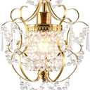 Modern Gold Mini Chandelier, Crystal Light Fixtures Ceiling Mount 1 Light Small Crystal Chandeliers for Bedroom Elegant Crystal Pendant Lighting for Girls Room Dining Room Closet Kitchen Island