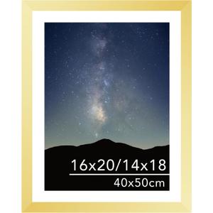 16x20 Picture Frame Gold with 14x18 Mat for 40 x 50cm Diamond Art Painting, Display Photo 14x18 with Mat or 16 x 20 Without Mat, Wall Hanging Large Frame with Plexiglass, Gold