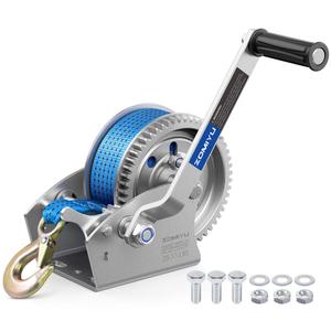 ZOMIYU 4000lb Boat Trailer Winch with Strap, 2-Way Ratchet 5.4:1/16.6:1 Gear Ratio, Enhanced Gear, Ratchet Switch and Handle, Heavy Duty Hand Winch for Boat, Trailer, ATV, Marine, Jet Ski