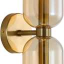 EFINEHOME Minimalist 2-Light Gold Wall Sconces with Cylinder Glass Shades- Mid Century Vanity Wall Double Lights Hardwired- Modern Indoor Glass Wall Mounted Art Decor Lights (Amber, 1 Pack)