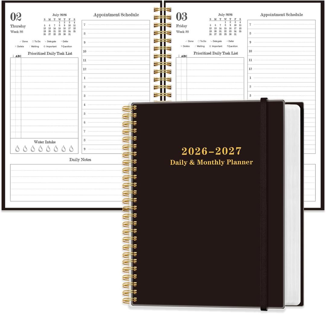 Daily Planner 2026-2027 - Full Page Per Day, July 2026 to June 2026, 2026-2027 Daily Planner with Spiral Bound, Inner Pocket, Perfect for School Office Supplies, 7'' x 10'', Black