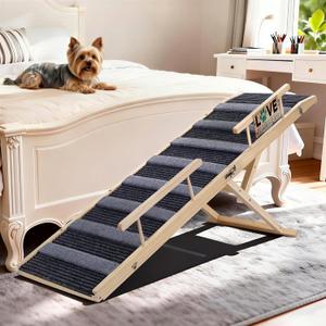 Pawaboo Dog Ramp for Small Dog, 57'' Foldable Dog Ramp for Bed, 5 Adjustable Height from 19.7'' to 30'', Portable Stable Pet Steps with Dogs Tag & Safety Side Rails, Pet Ramps for Bed Couch