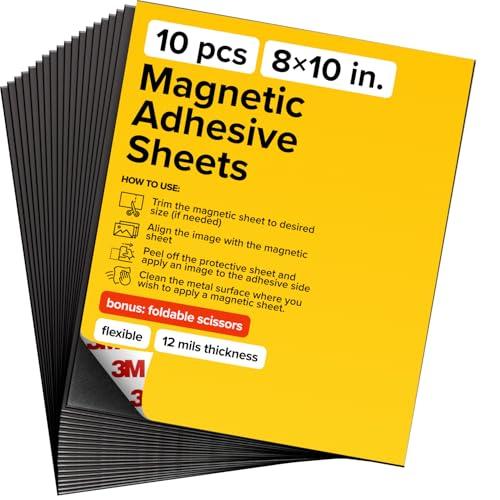 DIY Craft Magnetic Sheets with adhesive backing - 8x10" 10 pack Adhesive Sheets for Magnetic Stickers and Photos - 100% Customizable