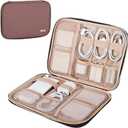 NISHEL Travel Cord Organizer Case, Tech Electronic Bag, Essentials for Charger, Cable, Phone, Hard Drive, USB, SD Card, Rosewood-Pink (Single Layer)