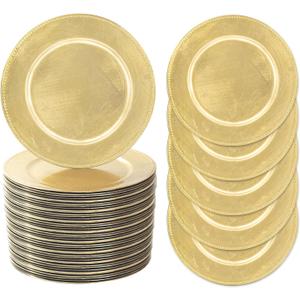 MAONAME 50 PCS Foil Gold Charger Plates Bulk, 13 Inch Beaded Plate Chargers for Dinner Plate, Plastic Round Chargers for Table Setting, Wedding