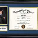 GMFrames Class of 2025 2026 Diploma Frame with Tassel Holder for 8.5x11 Certificate and 5x7 Photo,Solid Wood,Tempered Glass,Navy over Gold Mat, 12x21 for 8.5x11, 5x7 with Tassel
