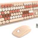 FD Wireless Keyboard and Mouse Combo | Cute Colorful Keyboard and Mouse with 2.4GHz Cordless Retro Typewriter Keyboard | Auto-Sleep | USB Receiver for Windows PC/Laptop - Creamy Colorful