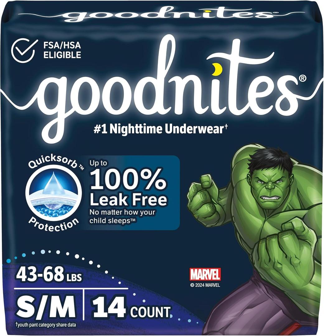 Goodnites Boys' Nighttime Bedwetting Underwear, Size S/M (43-68 lbs), 14 Ct 