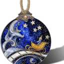 2 x Stained Glass Christmas Decorations, Blue Sky Silver Star Suncatcher for Window Christmas Tree Hanging Ornaments Magic Carpet Sun Catcher Xmas Decor Gifts for Women Men Mom Nana Friend