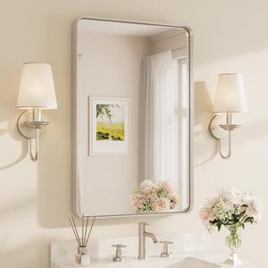 TETOTE Brushed Nickel Bathroom Mirror 24 x 36 Inch for Vanity Metal Framed Mirror Modern Farmhouse for Living Room Entryway(Horizontal/Vertical)