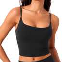 CRZ YOGA Butterlift Womens Scoop Neck Longline Sports Bra - U Back Adjustable Straps Workout Crop Tank Top with Built in Pads, Large, Black 