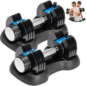 Lifepro Adjustable Dumbbells Set  Quick Adjustment, Anti Slip Handle  Space Saving & Strength Training Weights for Home Gym Exercise & Fitness (25lb Pair Pin Adjustment)