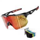 HAAYOT Polarized Sports Sunglasses for Men Women Youth Baseball Cycling Running Softball Biking Glasses 5 Lenses (Bright Black Red)