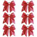 Oaoleer 6PCS 7" Large Glitter Cheer Hair Bows Ponytail Holder Elastic Band Handmade for Cheerleading Teen Girls College Sports (Glitter Red 6PCS)