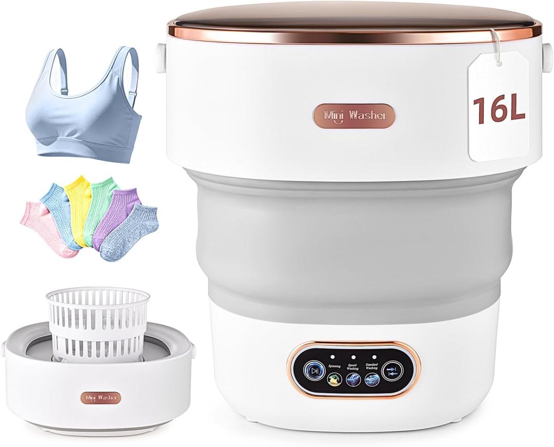 Mini Portable Washing Machine Travel, Portable Foldable Mini Washing Machine for Apartments Dorms Camping Travel Laundry with Spin Baby Clothes (Grey)