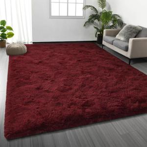 Large Shag Area Rugs 9 x 12, Plush Fuzzy Rugs for Living Room, Ultra Soft Fluffy Furry Rug for Bedroom, Indoor Carpet Nursery Rugs for Kids Room Home Decor, Burgundy