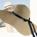 Women's Straw Hat Summer Beach Sun Hat Floppy & Foldable with Large Wide Brim & Bowknot Ribbon UPF50 (Large, 1 Pack Beige)