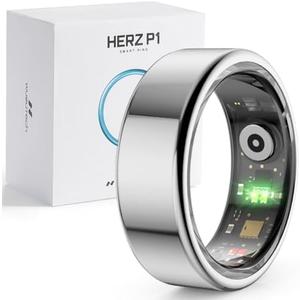 WuzuTech Herz P1 Smart Ring for Women & Men - 24/ 7 Health Metrics Fitness Ring, Tracks 20+ Biometrics, 6 Day Battery, Waterproof, iOS Android Compatible, Free APP, No Subscription (Silver, 9, Silver)