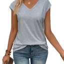 3 x Womens Summer Tops Short Cap Sleeve Shirts V Neck Basic Tees Casual Fashion T Shirts (Gray, M)