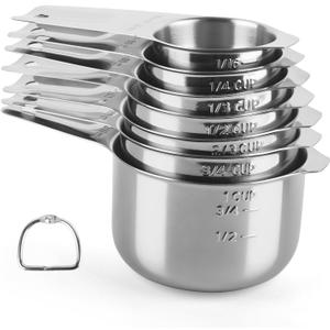 Stainless Steel Measuring Cups Set of 7, Stackable Measure Cups Kitchen Gadgets for Cooking Baking Supplies Tools, Nesting Metal Cup Spoons Easy to Read Markings for Dry & Liquid Measurements Baker