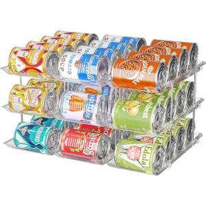 Attelite Can Organizer for Pantry, 3 Sets 3 Tiers Can Storage Organizer Pantry,Soda Can Organizer for Fridge 36 Cans Rack Automatic Rolling Stackable Canned Food Organizer,Clear