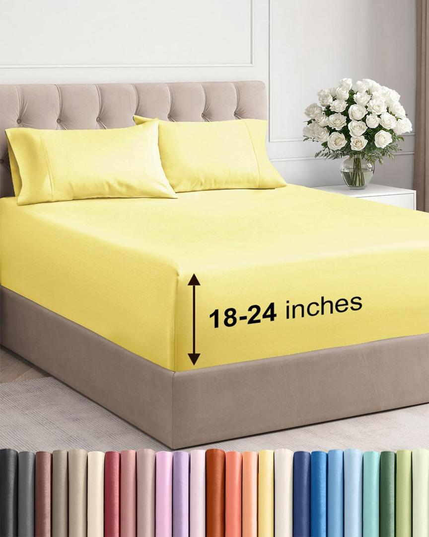 Extra Deep Pocket Queen Sheet Set - 4 Piece Breathable & Cooling Bed Sheets - Hotel Luxury Sheet Set - Ultra Soft, Wrinkle Free & Comfy - Easily Fits Extra Deep Mattresses - Deep Pocket Black Sheets