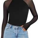 Zeagoo Long Sleeve Shirts for Women Floral Mesh Sheer Top Mock Neck Double Lined Fitted Going Out Blouses S
