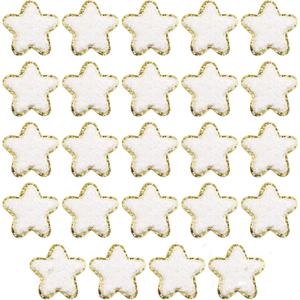 24 Pieces Star Chenille Patches,Cute Iron on Patches for Clothes,Iron on Stars Fabric Embroidered Patches for Women Backpack Hat Jacket Jean Decorative Applique(Star,White)