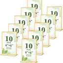 10 Pack Gold Acrylic Sign Holders 4x6 Inch, Double Sided Vertical Stand Clear Picture Frames, Table Menu Display Holders for Wedding Table Numbers, Restaurant Signs, Party and Office Photos